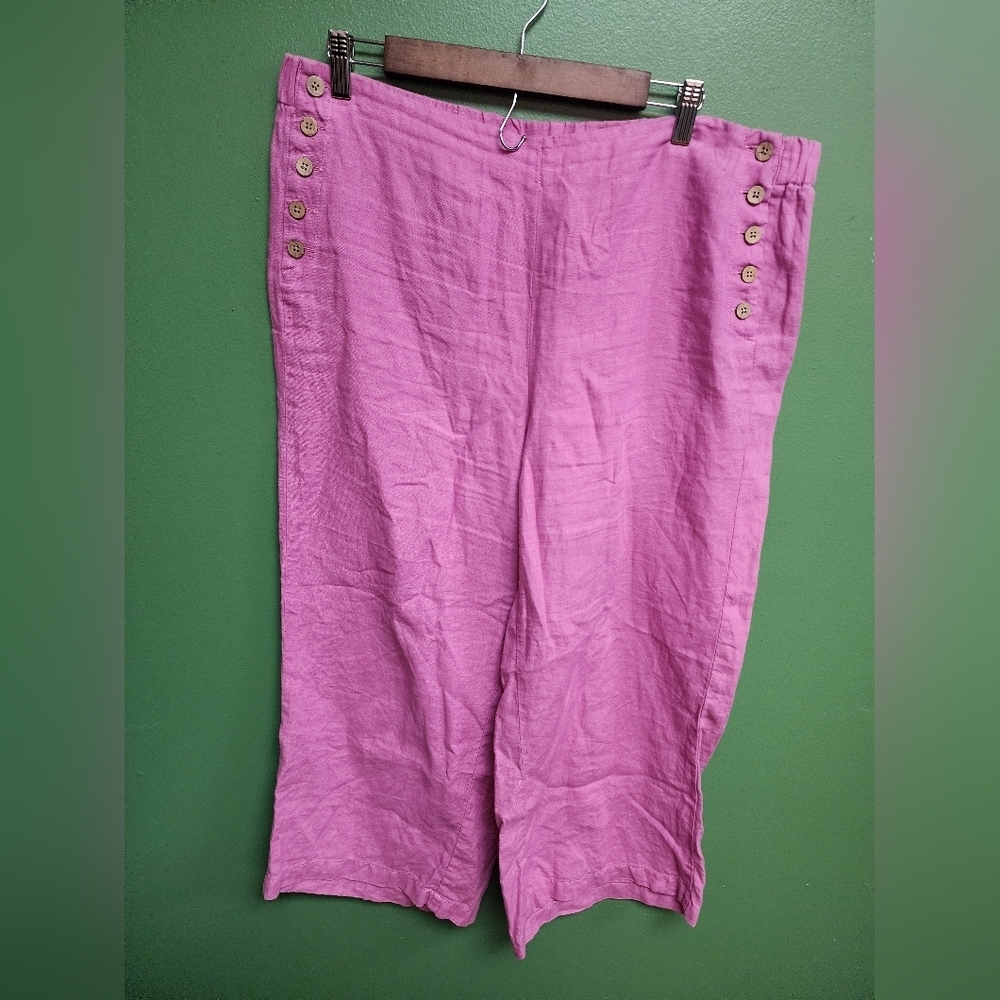 J. Jill Love Linen Pink Wide Leg Cropped Pants Size Large